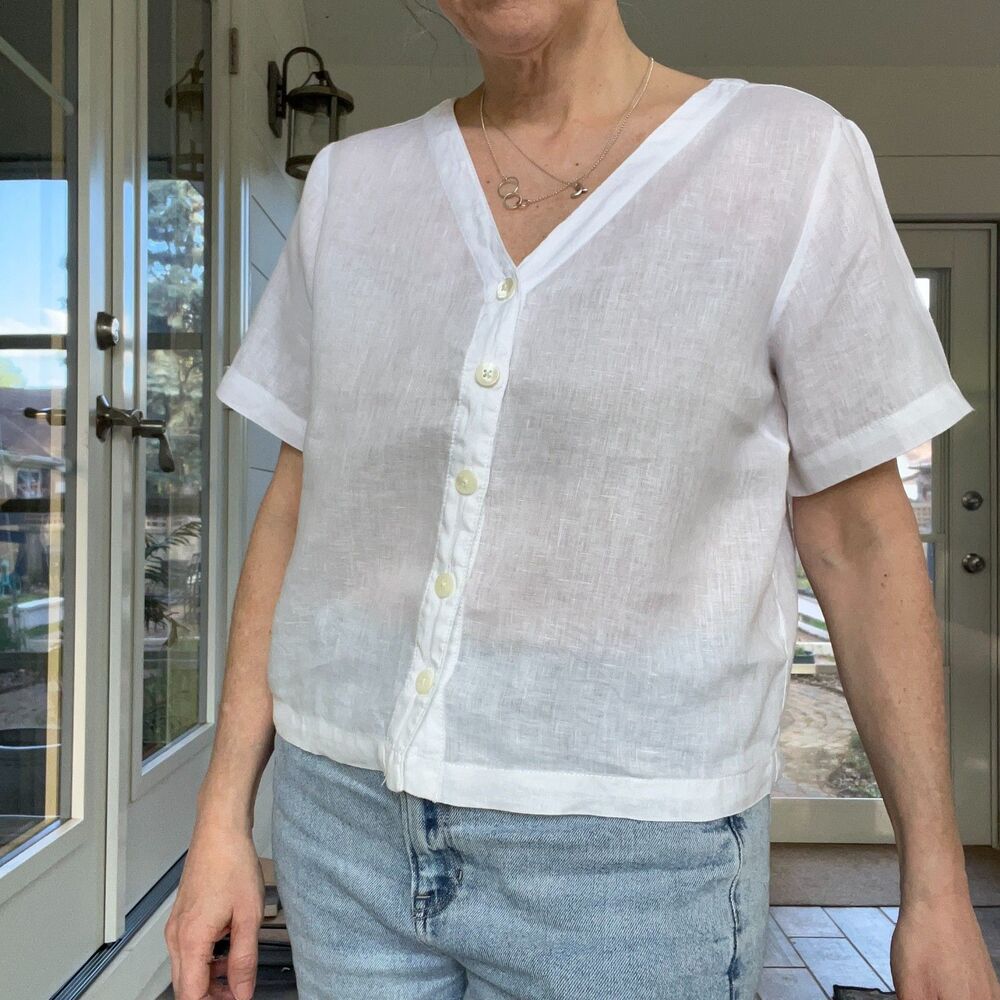 Garnet Hill Gabby Button-Front Linen Top Womens XS